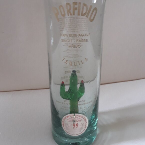PORFIDIO Green Cactus Hand Blown Art Glass Empty Tequila Bottle Mexico - Picture 1 of 9
